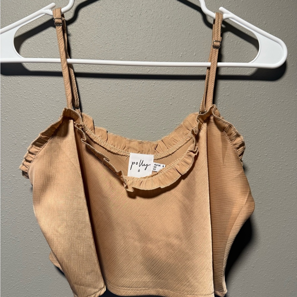Women's Tan Ruffle Top